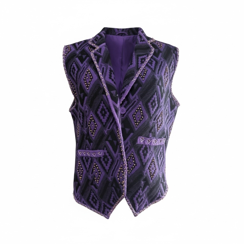 🔻Nikki Saggaro Purple & Black Southwestern Beaded Tapestry Vest